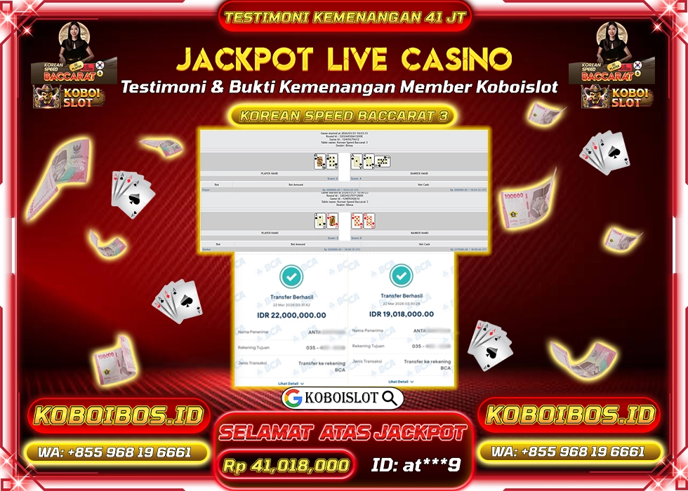 BUKTI KEMENANGAN LIVE CASINO KOREAN SPEED BACCARAT 3 Rp41.018.000,- LUNAS